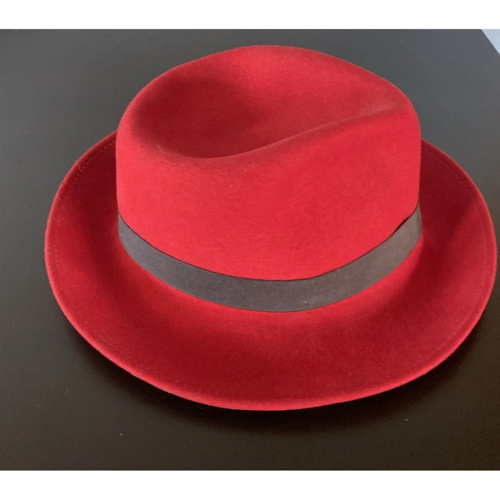 NEW YORK HAT CO Wool Felt Men's‎ Fedora Hat Red Black Grosgrain Band USA Medium